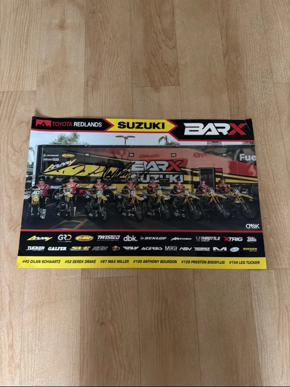 Signed Authentic Merchandise Suzuki Toyota Redlands Racing Team Poster